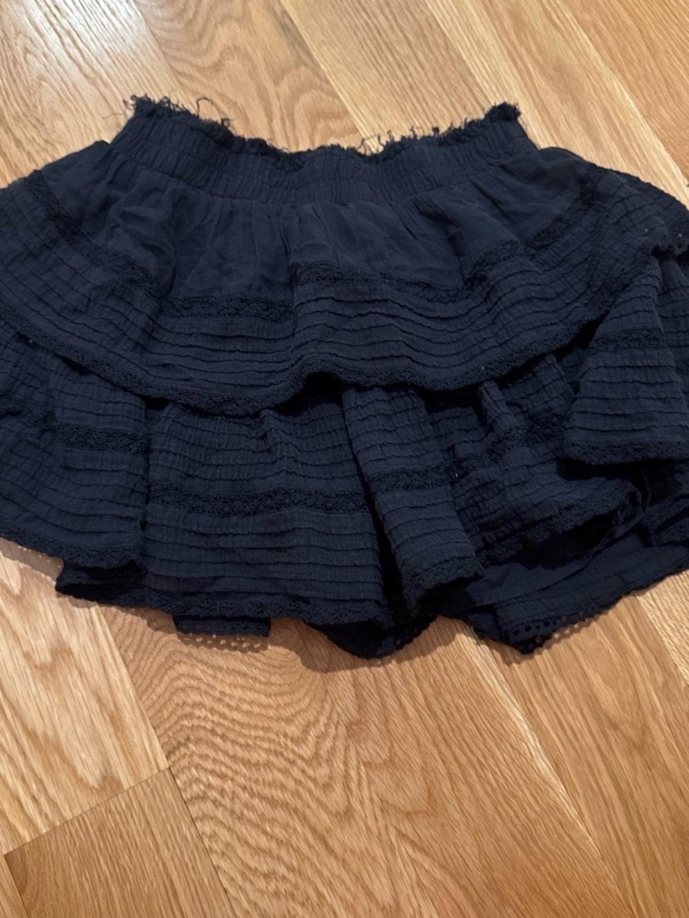 aerie Black Layered Ruffle Skater Mini Skirt